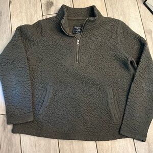 A+F Army Green Teddy Half-Zip Pullover